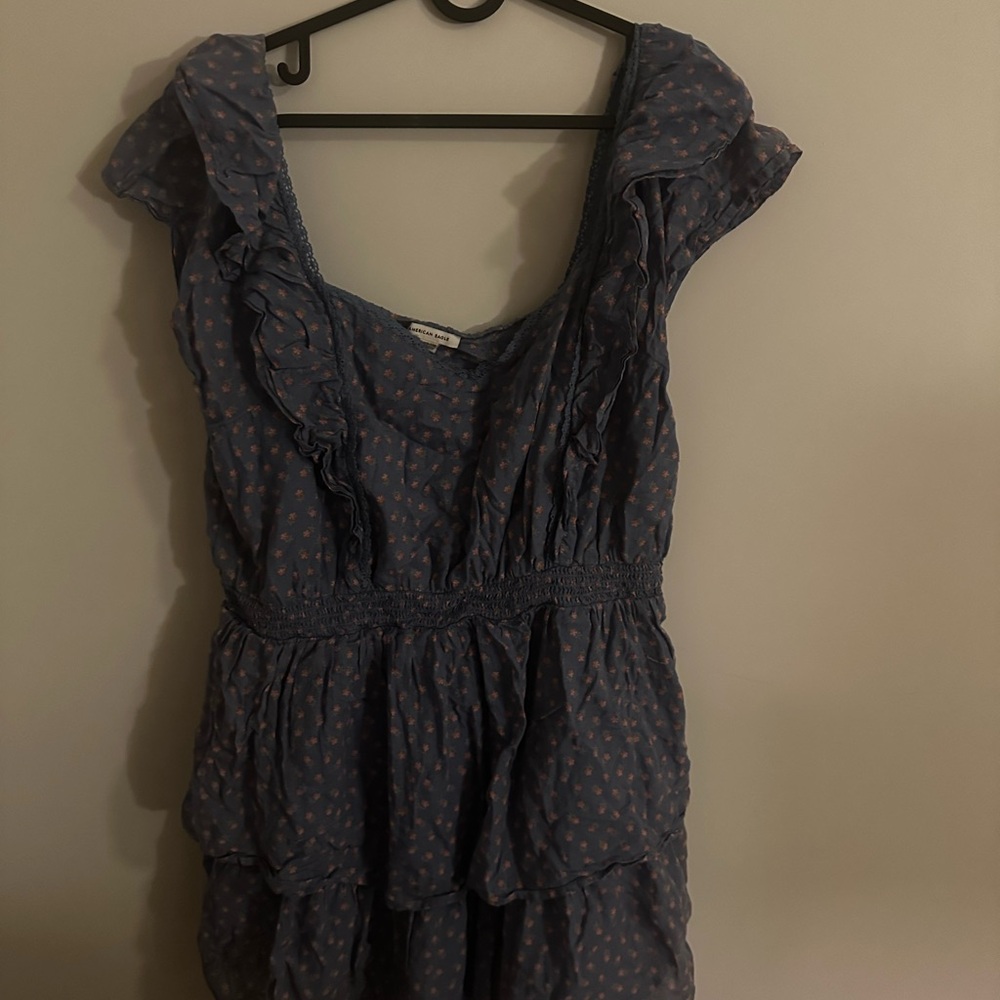 American Eagle Outfitters Blue and Pink Ruffled Tiered Sundress